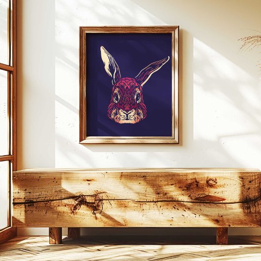 Chinese Zodiac Rabbit Wall Art Print Rustic Decor