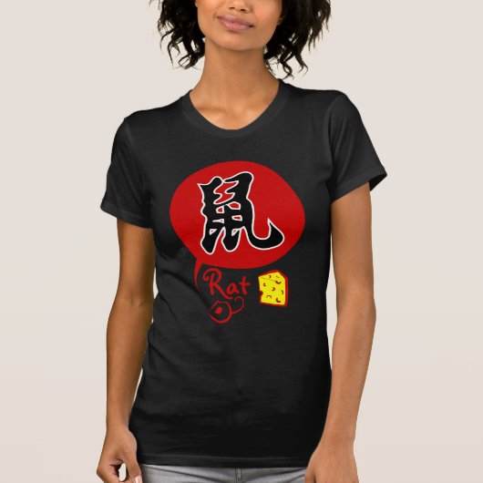 Chinese Zodiac Rat in Kanji Dames Basic T-shirt (Voorkant)