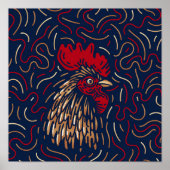 Chinese Zodiac Red Rooster | Digitale Zodiac-afdru Poster (Voorkant)