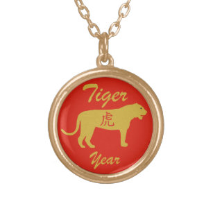 Chinese Zodiac Red Tiger Year Good Fortune Goud Vergulden Ketting