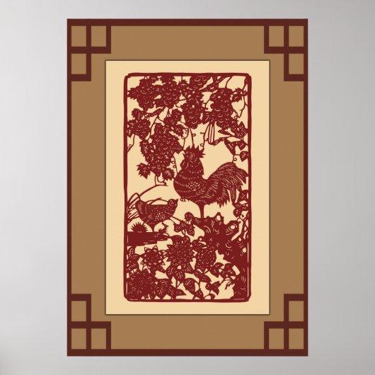 Chinese Zodiac Rooster Papercut Scene Poster (Voorkant)