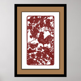 Chinese Zodiac Rooster Papercut Scene Poster