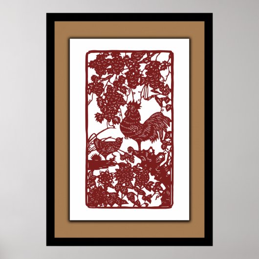 Chinese Zodiac Rooster Papercut Scene Poster (Voorkant)