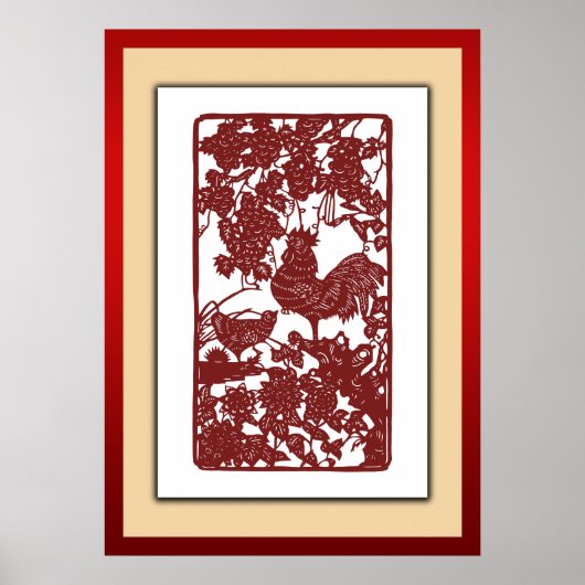 Chinese Zodiac Rooster Papercut Scene Poster (Voorkant)