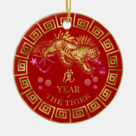 Chinese Zodiac Tiger Red/Gold ID542 Keramisch Ornament