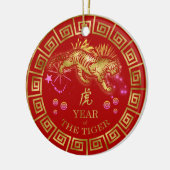 Chinese Zodiac Tiger Red/Gold ID542 Keramisch Ornament (Links)