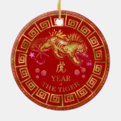 Chinese Zodiac Tiger Red/Gold ID542 Keramisch Ornament (Achterkant)