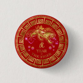 Chinese Zodiac Tiger Red/Gold ID542 Ronde Button 3,2 Cm