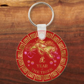 Chinese Zodiac Tiger Red/Gold ID542 Sleutelhanger (Voorkant)