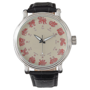 CHINESE ZODIAC WRIST WATCH RED HORLOGE