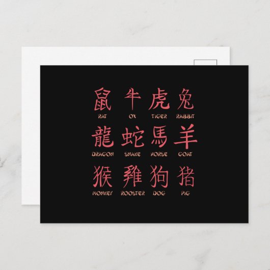 CHINESE ZODIACS BRIEFKAART (Voorkant / Achterkant)