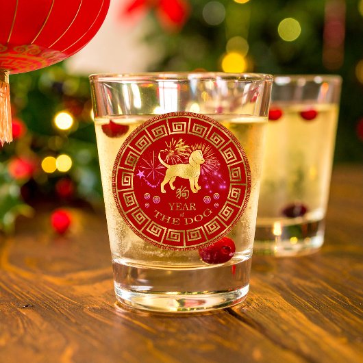 Chinese Zodiacus Hond Rood/Goud ID542 Shot Glas