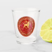 Chinese Zodiacus Hond Rood/Goud ID542 Shot Glas (Voorkant)