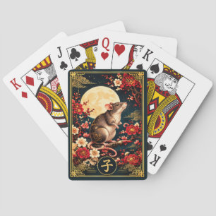 Chinese Zodiak Rat met Gouden Maan Speelkaarten