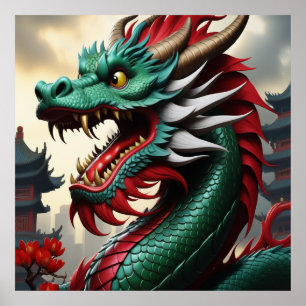 Chinese Zodiakale Kunst Jaar Van De Draak OrganicP Poster