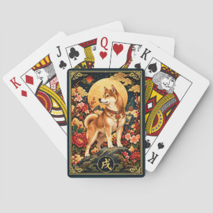 Chinese Zodiakelhond met Gouden Maan Speelkaarten