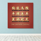 Chinese zodische symbolen in Gold II Canvas Afdruk (Insitu (Houten vloer))