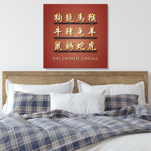 Chinese zodische symbolen in Gold II Canvas Afdruk (Insitu (Slaapkamer))