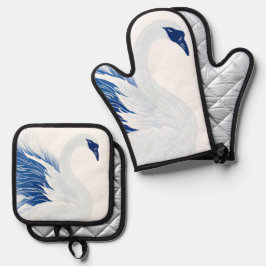 Chinese zwanenvleugels patroon (Persoonlijk) Ovenwant & Pannenlap Set