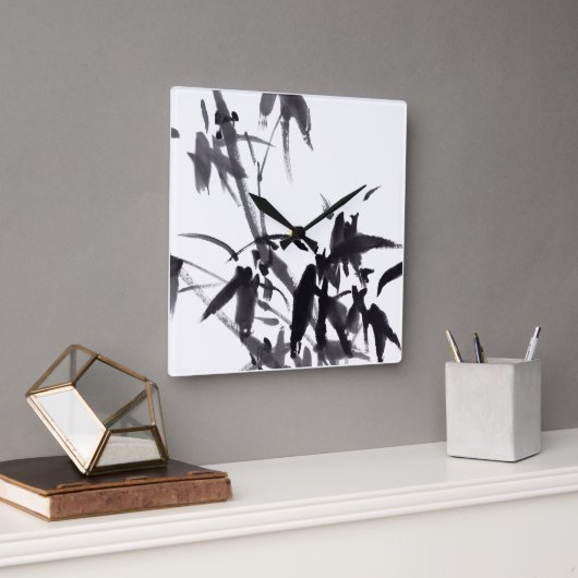 Chinesische Kunst mit Bambusmotiv Vierkante Klok (Kantoor)