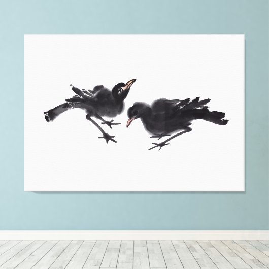 Chinesische Kunst mit Vogelmotiv Canvas Afdruk (Insitu (Houten vloer))