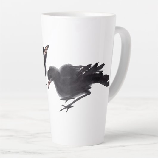 Chinesische Tuschekunst mit Vogelmotiv Latte Mok (Rechterhoek)