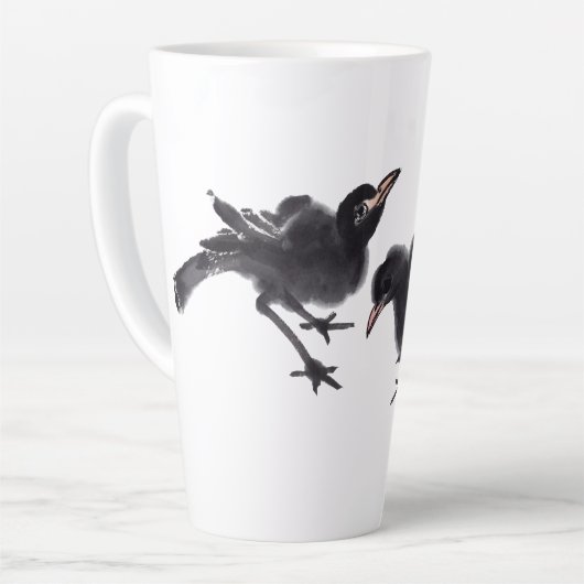 Chinesische Tuschekunst mit Vogelmotiv Latte Mok (Linkerhoek)