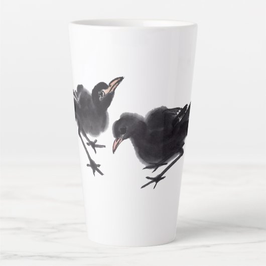 Chinesische Tuschekunst mit Vogelmotiv Latte Mok (Voorkant)