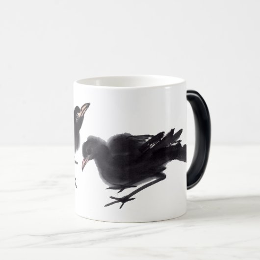 Chinesische Tuschekunst mit Vogelmotiv Magische Mok (Voorkant rechts)