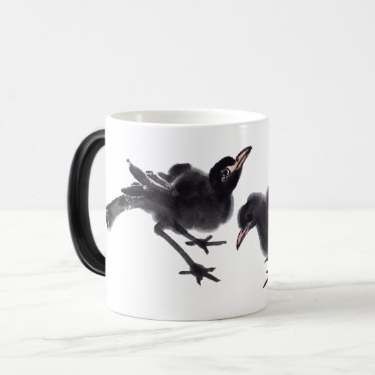 Chinesische Tuschekunst mit Vogelmotiv Magische Mok (Voorkant links)