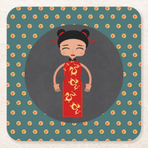 Chinezenmeisje verjaardagsfeestje kartonnen onderzetters