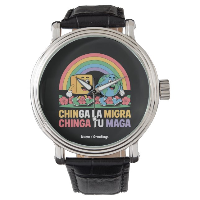Chinga La Migra Chinga Tu Maga Grappige Regenboog Horloge (Voorkant)