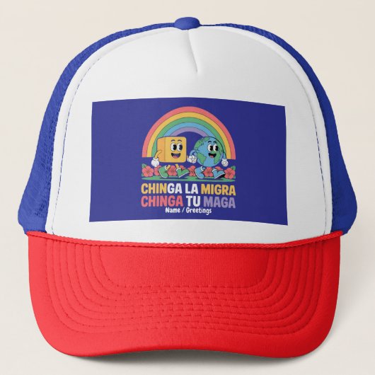 Chinga La Migra Chinga Tu Maga Grappige Regenboog Trucker Pet (Voorkant)