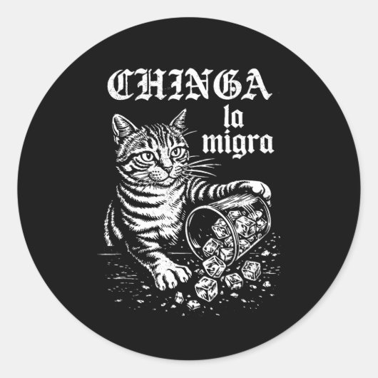 Chinga la migra grappige kat meme mannen vrouwen ronde sticker (Voorkant)