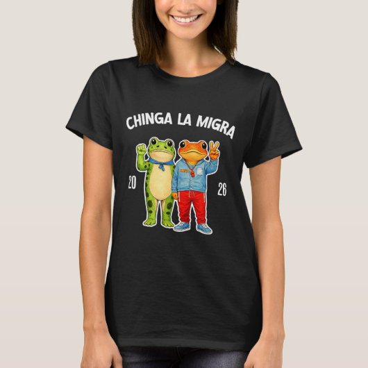 Chinga la migra grappige kikker protest grafisch t-shirt (Voorkant)