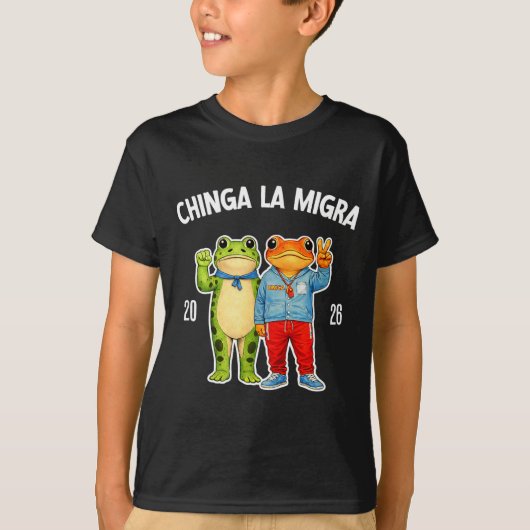Chinga la migra grappige kikker protest grafisch t-shirt (Voorkant)