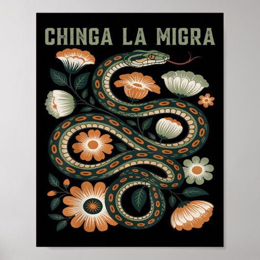 Chinga La Migra Immigratie Bloemen Slang G Poster (Voorkant)