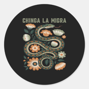 Chinga La Migra Immigratie Bloemen Slang G Ronde Sticker