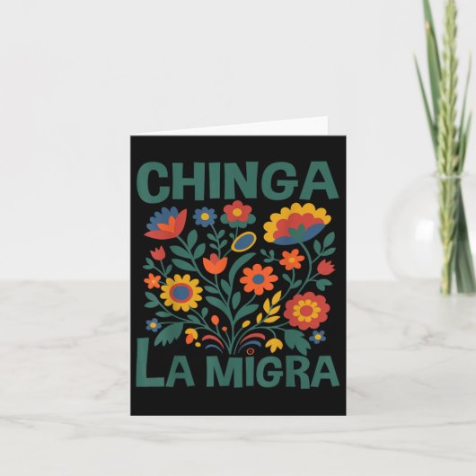 Chinga La Migra Retro Bloemen Kaart (Voorkant)