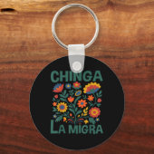 Chinga La Migra Retro Bloemen Sleutelhanger (Voorkant)