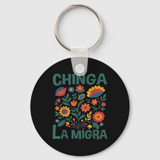 Chinga La Migra Retro Flowers  Sleutelhanger (Voorkant)