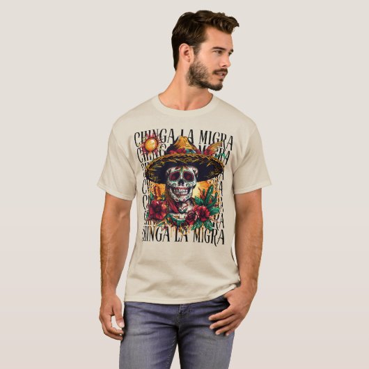 Chinga La Migra Suiker Schedel T-shirt (Voorkant volledig)