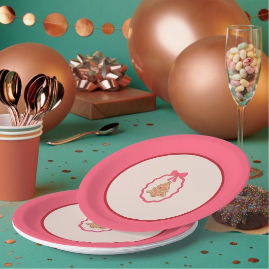 Chingerbread Christmas Tree Pink Christmas Plate Papieren Bordje (Multi)