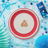 Chingerbread House Christmas Plate Red Papieren Bordje (Feest)