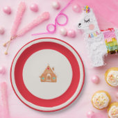 Chingerbread House Christmas Plate Red Papieren Bordje (Feest)