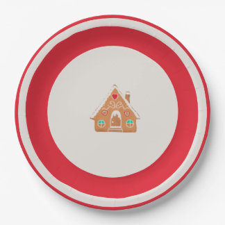 Chingerbread House Christmas Plate Red Papieren Bordje