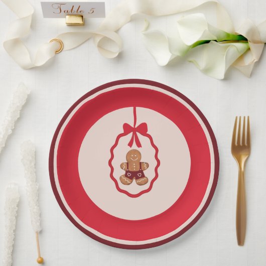 Chingerbread Man Christmas Plate Red Papieren Bordje (Huwelijk)