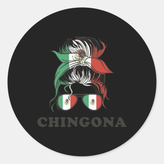 Chingona Mexico Messy Bun Mexicaanse vlag Ronde Sticker (Voorkant)