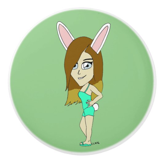 Chini Bunny meisje Keramische Knop (Voorkant)