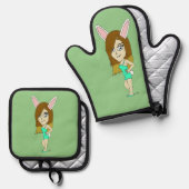 Chini Bunny meisje Ovenwant & Pannenlap Set (Voorkant / Achterkant)